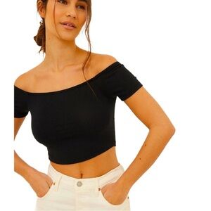 Abound Black Viscose Ribbed Off-Shoulder Cropped Top Sz S